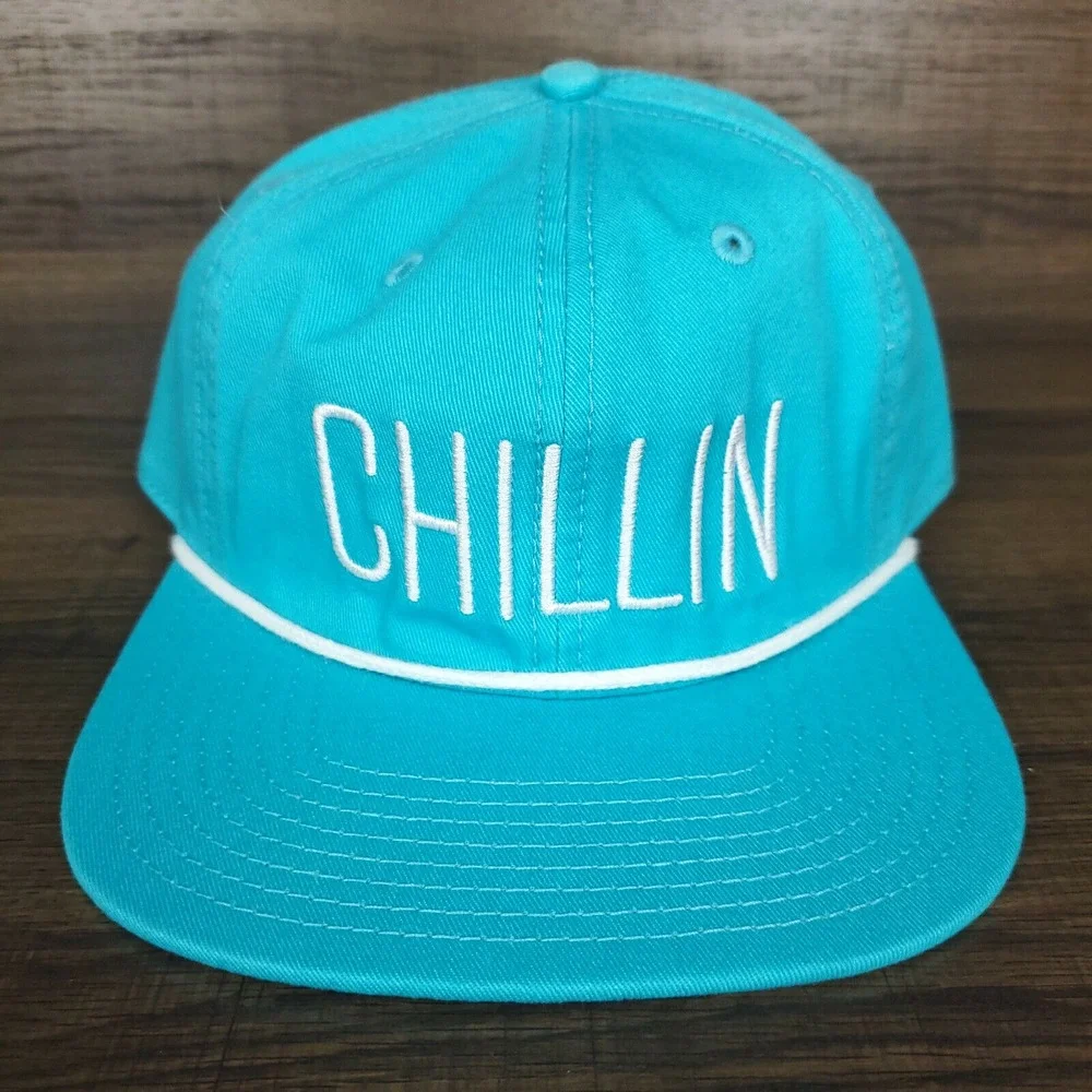 Chillin Snapback Rope Hat Cap Stash Pocket on Side Panel‎ Cyan Blue White New